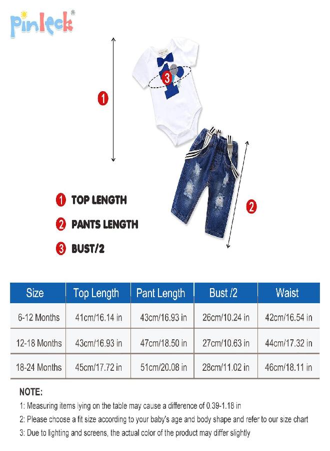 Pinleck Pinleck Toddler Baby Boy Birthday Clothes Set Bowtie Romper Suspenders Ripped Denim Pants Outfits (Birthday Balloon-1Short, 18-24 Months)  - Image 5