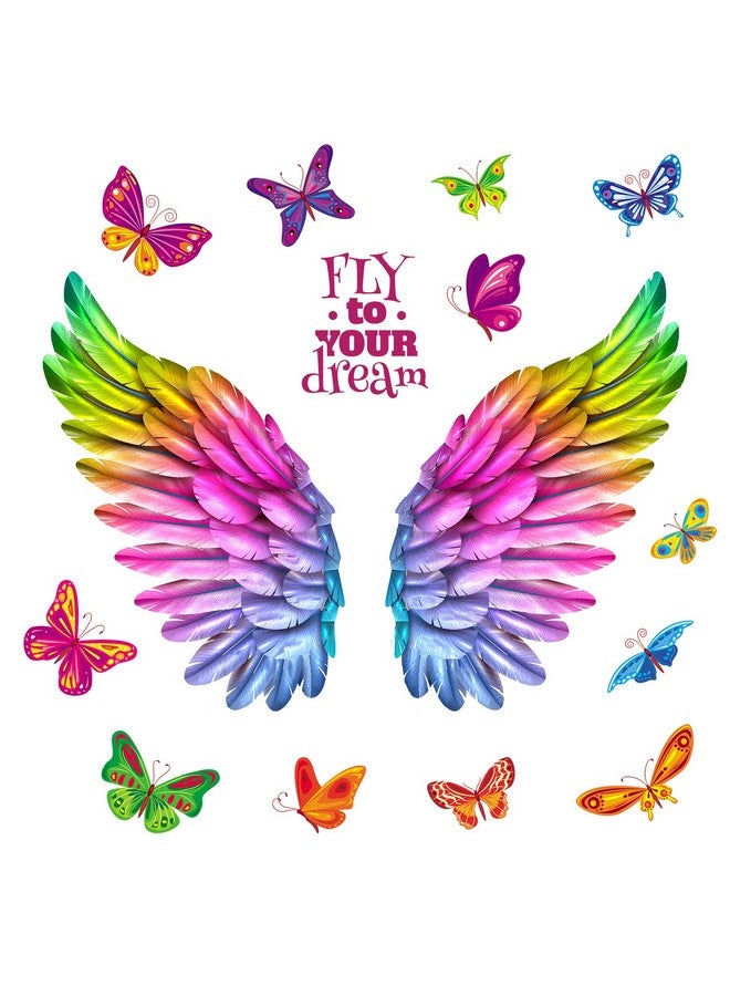 WOYINIS Colorful Giant Angle Wings Wall Decals - Fly to Your Dream - Butterflies Wall Decals with Peel and Stick for Girls' Bedroom and Baby Nursery - Image 2