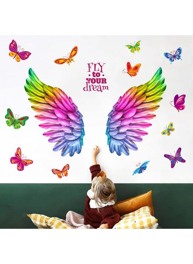 WOYINIS Colorful Giant Angle Wings Wall Decals - Fly to Your Dream - Butterflies Wall Decals with Peel and Stick for Girls' Bedroom and Baby Nursery - Image 1