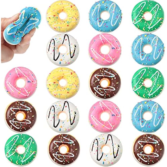 Herdear 20 Pack Rainbow Donut Stress Balls, Stress Relief Donuts Foam Donut Party Favors Fun Stress Balls Donut Fidget for Shop Decorations Birthday Party Games Supplies Boys Girls Adults - Image 1