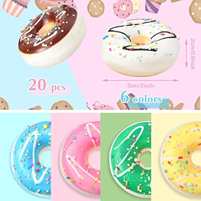 Herdear 20 Pack Rainbow Donut Stress Balls, Stress Relief Donuts Foam Donut Party Favors Fun Stress Balls Donut Fidget for Shop Decorations Birthday Party Games Supplies Boys Girls Adults - Image 2