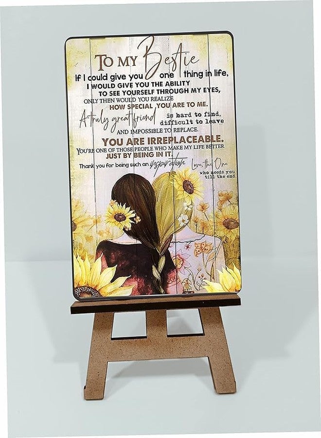 Jwalpa creation To My Bestie Wooden Showpiece 4x6 Inch with Stand | You Are Irreplaceable Friendship Quote Plaque | Birthday Gift for Best Friend BFF Sister Table Top Decor Greeting Card - Image 1