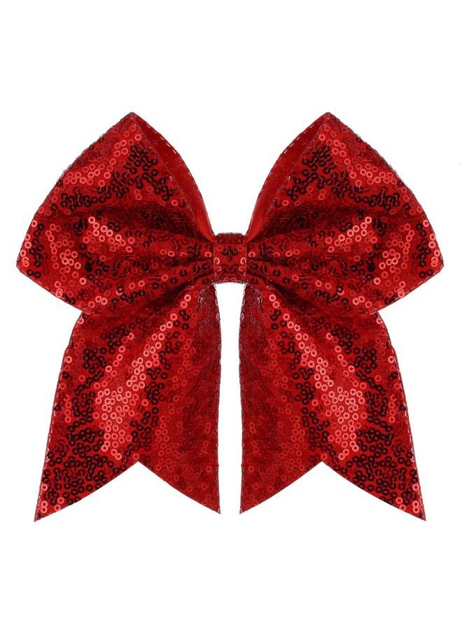 ZOLYCO Large Glitter Cheer Bows Clips, Jumbo Big 7 Inch Cheerleading Sequin Hair Bow Hair Accessories for Teens Girls Football Sports Cheerleader Outfit Uniform (Red) - Image 1