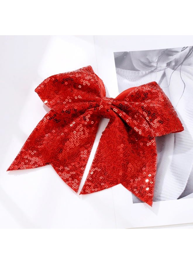 ZOLYCO Large Glitter Cheer Bows Clips, Jumbo Big 7 Inch Cheerleading Sequin Hair Bow Hair Accessories for Teens Girls Football Sports Cheerleader Outfit Uniform (Red) - Image 4