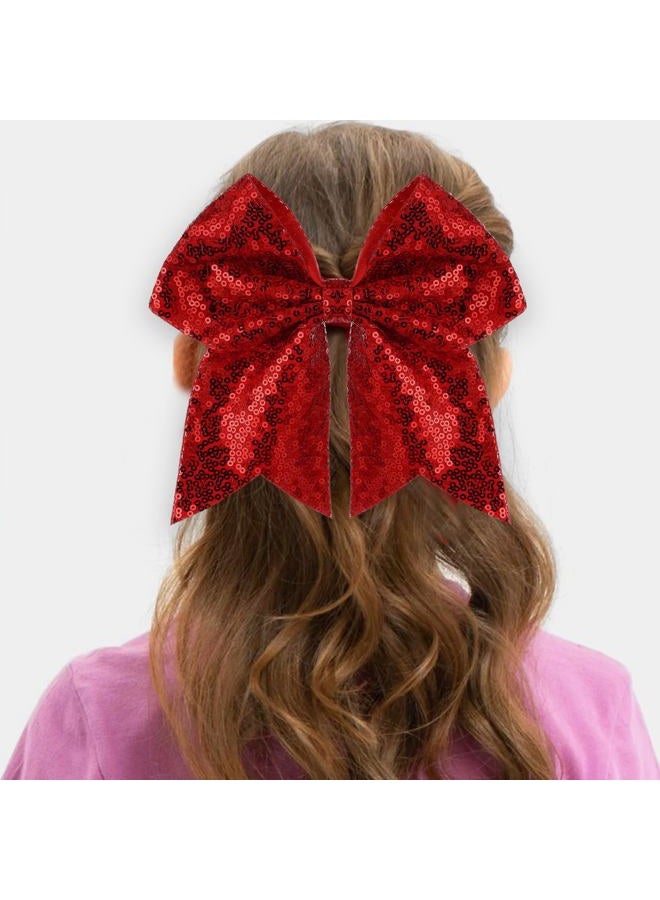 ZOLYCO Large Glitter Cheer Bows Clips, Jumbo Big 7 Inch Cheerleading Sequin Hair Bow Hair Accessories for Teens Girls Football Sports Cheerleader Outfit Uniform (Red) - Image 3