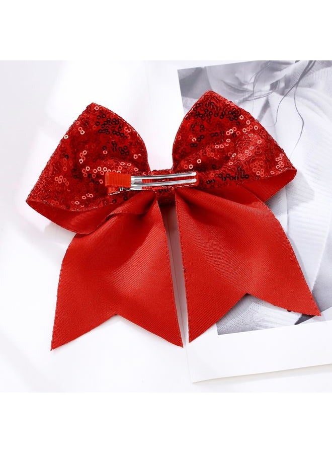 ZOLYCO Large Glitter Cheer Bows Clips, Jumbo Big 7 Inch Cheerleading Sequin Hair Bow Hair Accessories for Teens Girls Football Sports Cheerleader Outfit Uniform (Red) - Image 5