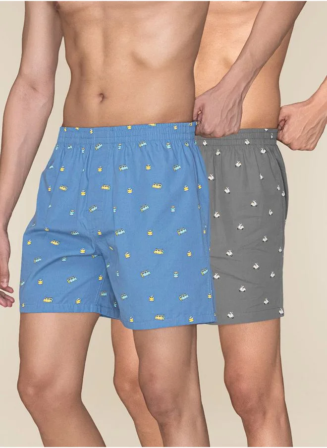 اكس واي اكس اكس Pack of 2 - Printed Cotton Boxer by Styli