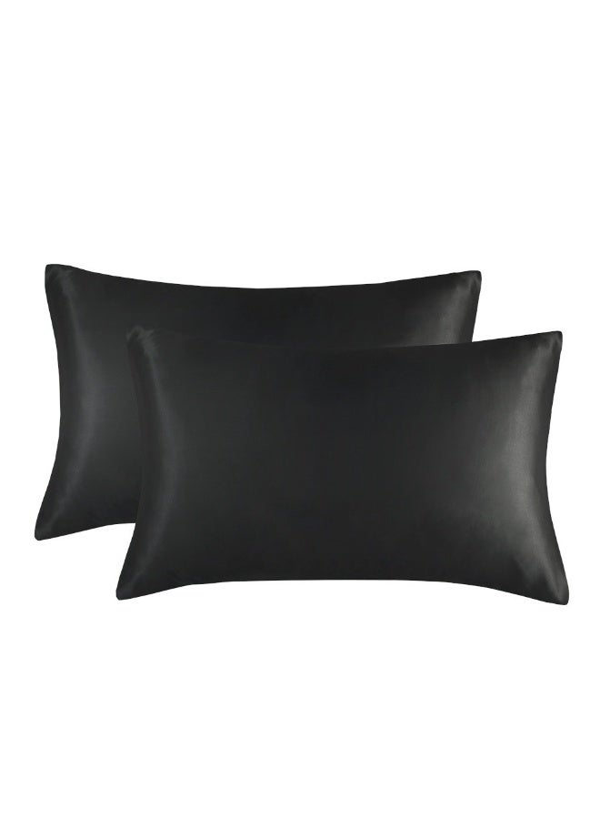 Hirospace Suitable silk satin pillowcases for hair and skin - Black silk pillowcases, 2 sets, 76 cm x 51 cm (30 inches x 20 inches) - 2 sets of silk pillowcase sets with envelope-style closures (2 pieces black) - Image 1