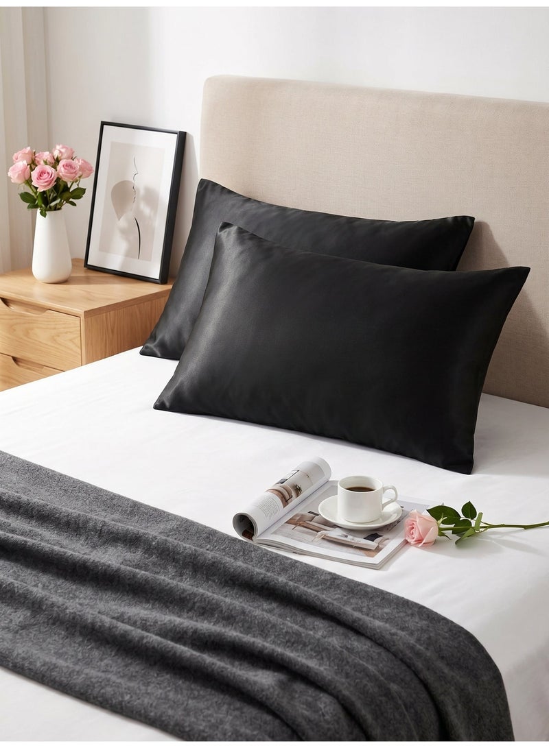 Hirospace Suitable silk satin pillowcases for hair and skin - Black silk pillowcases, 2 sets, 76 cm x 51 cm (30 inches x 20 inches) - 2 sets of silk pillowcase sets with envelope-style closures (2 pieces black) - Image 2