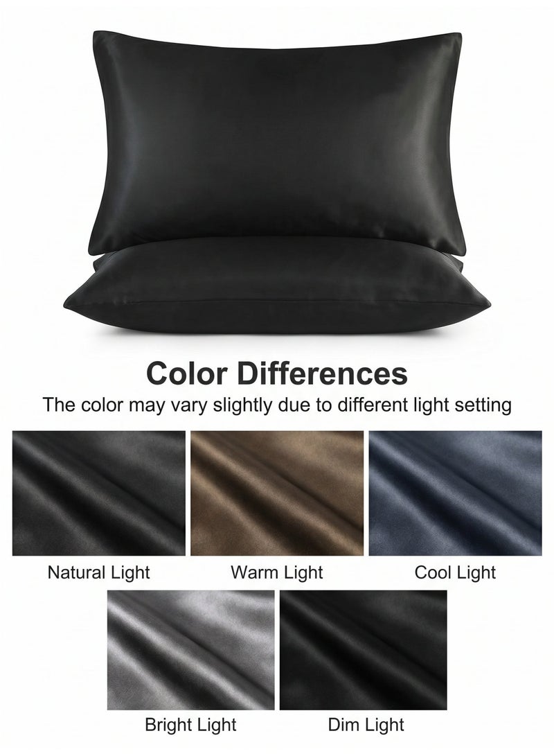 Hirospace Suitable silk satin pillowcases for hair and skin - Black silk pillowcases, 2 sets, 76 cm x 51 cm (30 inches x 20 inches) - 2 sets of silk pillowcase sets with envelope-style closures (2 pieces black) - Image 3