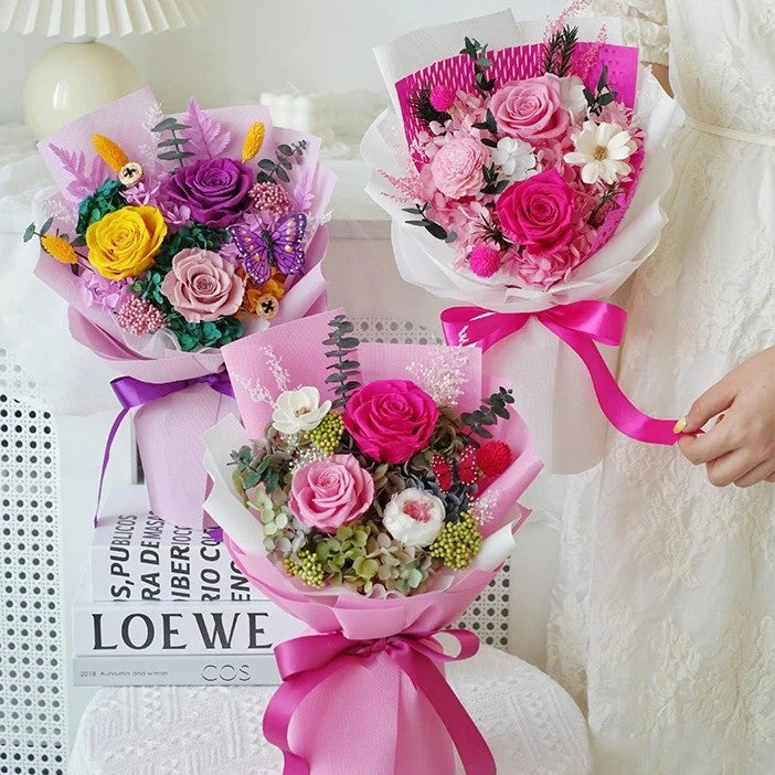 Bluejw Forever Roses Hydrangea & Dried Plants Bouquet - Purple Preserved Flower Eternal Rose for Wedding Decor, Valentine's Day Gift - Image 4