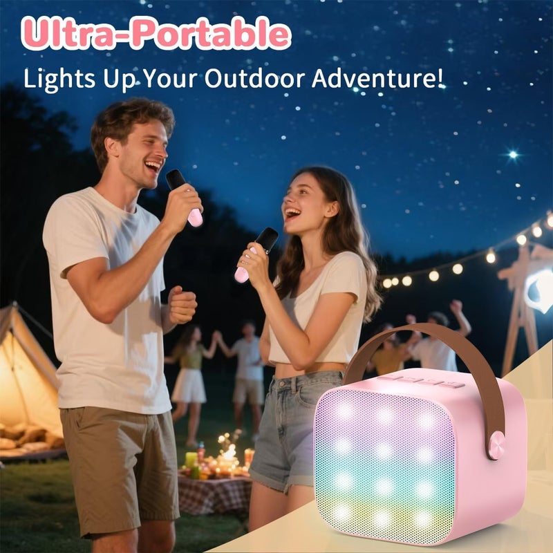Mini Karaoke Machine for Kids & Adults, Portable Bluetooth Speaker with 2 Wireless Microphones, Rechargeable Karaoke System with LED Lights, Nursery Rhymes & Voice Effects, Birthday Gift for Girls Boy - Image 5