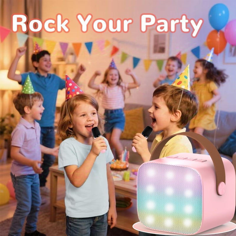 Mini Karaoke Machine for Kids & Adults, Portable Bluetooth Speaker with 2 Wireless Microphones, Rechargeable Karaoke System with LED Lights, Nursery Rhymes & Voice Effects, Birthday Gift for Girls Boy - Image 4