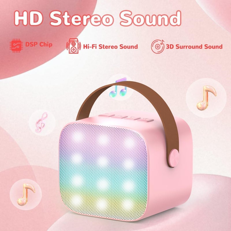 Mini Karaoke Machine for Kids & Adults, Portable Bluetooth Speaker with 2 Wireless Microphones, Rechargeable Karaoke System with LED Lights, Nursery Rhymes & Voice Effects, Birthday Gift for Girls Boy - Image 3