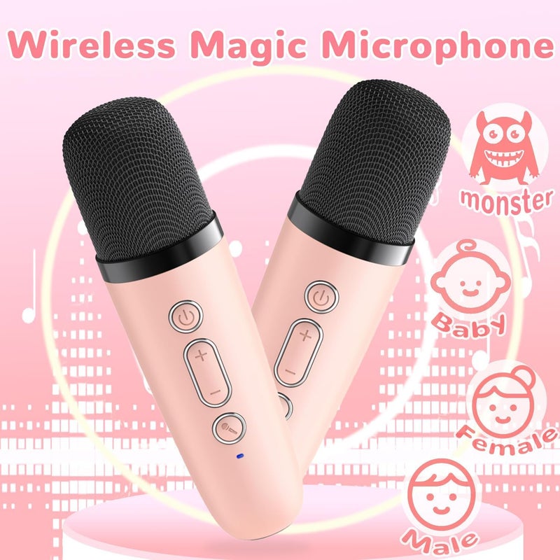 Mini Karaoke Machine for Kids & Adults, Portable Bluetooth Speaker with 2 Wireless Microphones, Rechargeable Karaoke System with LED Lights, Nursery Rhymes & Voice Effects, Birthday Gift for Girls Boy - Image 2