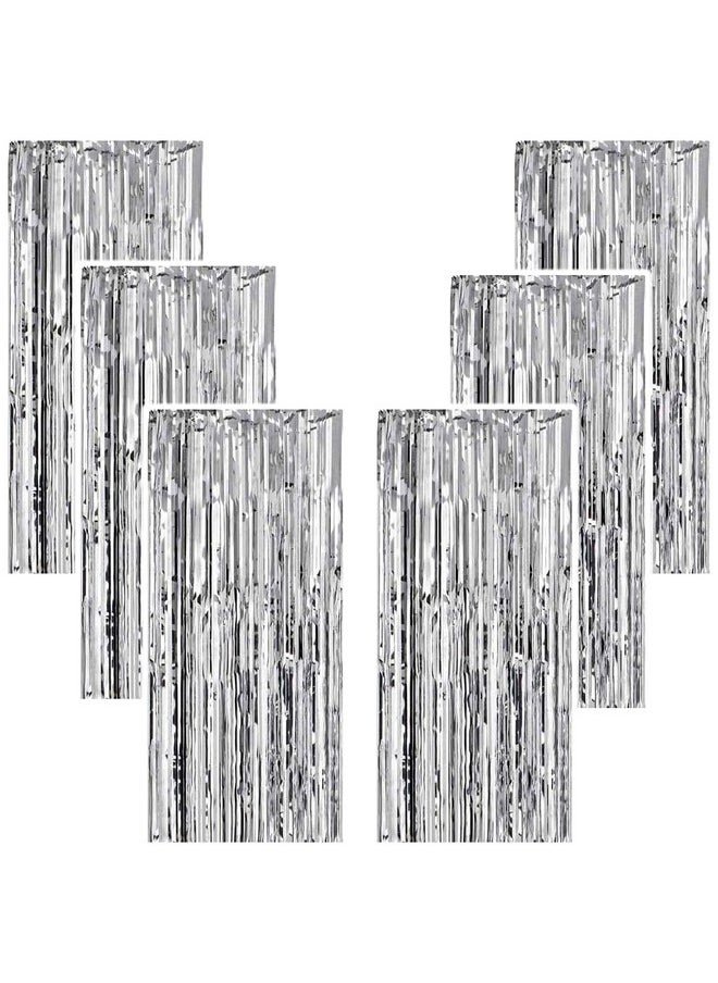توي إكس إي - ستائر TOYXE Foil Fringe Tinsel لتزيين خلفية الصور للحفلات باللون الفضي، عبوة من 6 قطع - Image 1