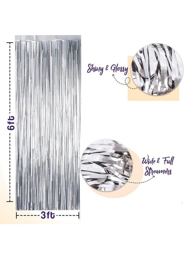 توي إكس إي - ستائر TOYXE Foil Fringe Tinsel لتزيين خلفية الصور للحفلات باللون الفضي، عبوة من 6 قطع - Image 1