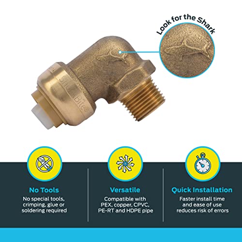 SharkBite 1/2 Inch x 3/8 Inch 90 Degree Dishwasher Elbow, MNPT, Push to Connect Brass Plumbing Fitting, PEX Pipe, Copper, CPVC, PE-RT, HDPE, U281LFA - Image 3