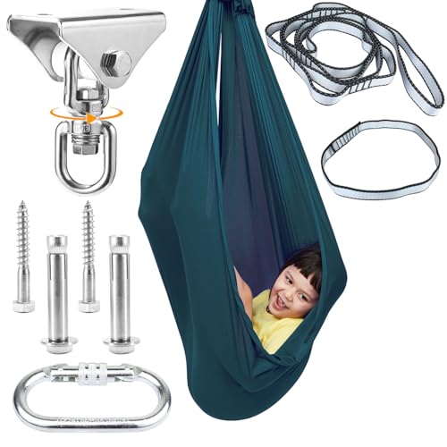 DOI IRON Sensory Swing for Kids with 360 Swivel Hook SaggyResistant DoubleLayer Fabric IndoorOutdoor Cocoon Therapy Swing for Autism Yoga  Play 