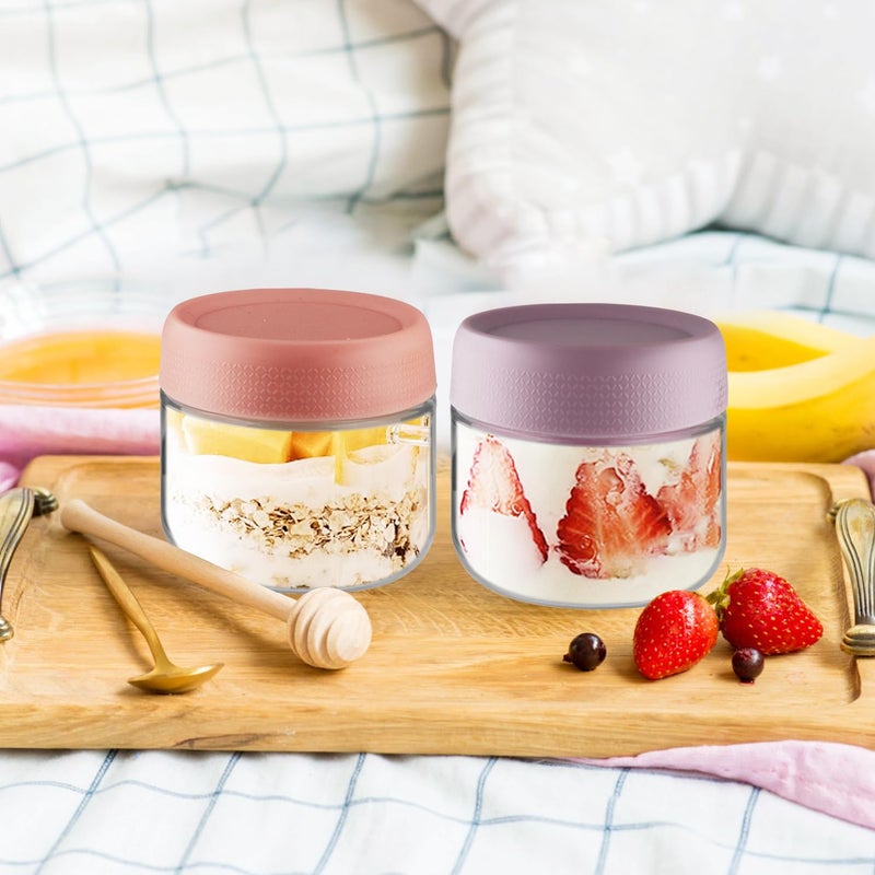 glasstore 4 Pack Glass Jar With Airtight Lids Overnight Oats Containers With Lids Mason Jars Food Storage Containers For Yogurt Snacks Sugar Spice And More (4 colors, 300ml/10oz) - Image 4