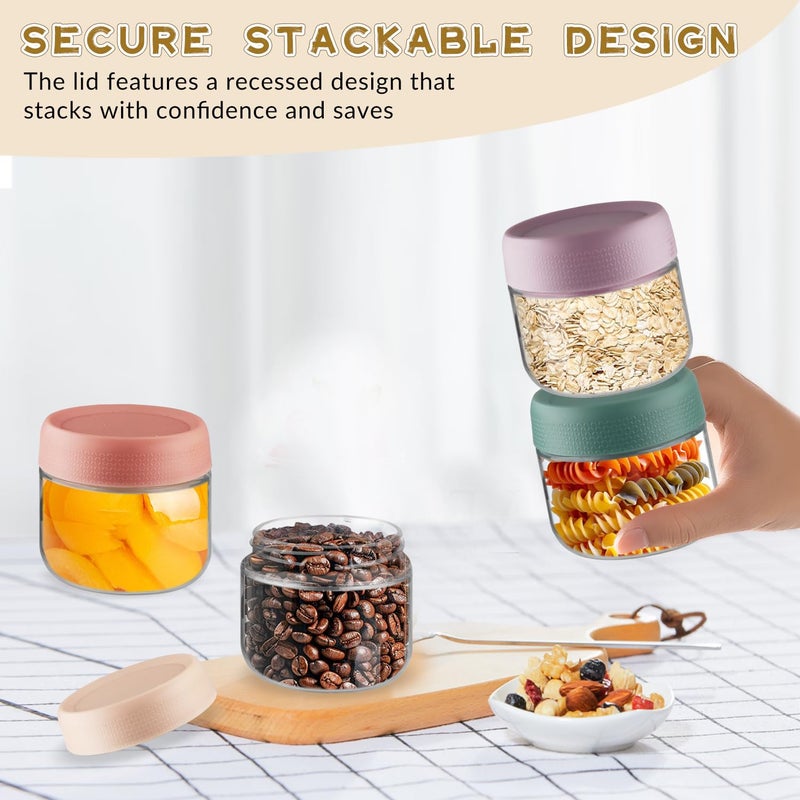 glasstore 4 Pack Glass Jar With Airtight Lids Overnight Oats Containers With Lids Mason Jars Food Storage Containers For Yogurt Snacks Sugar Spice And More (4 colors, 300ml/10oz) - Image 5