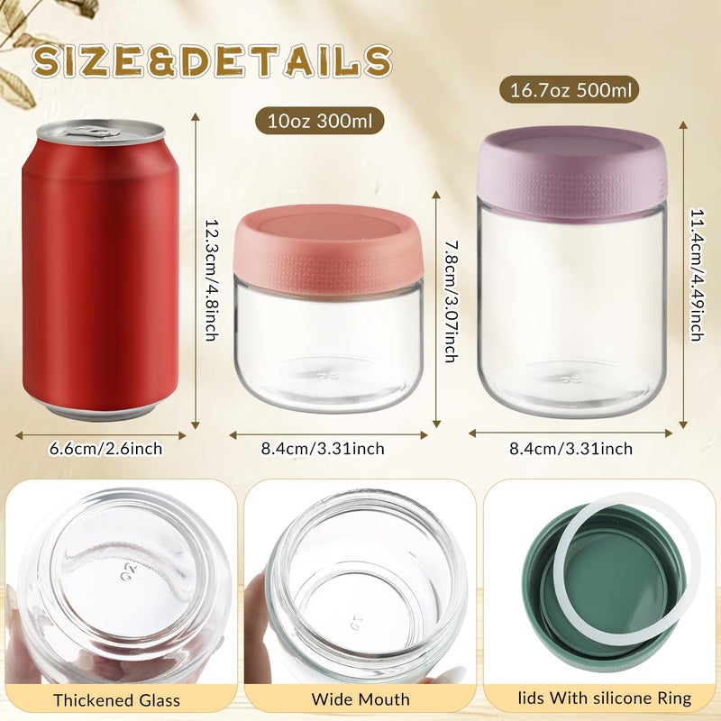 glasstore 4 Pack Glass Jar With Airtight Lids Overnight Oats Containers With Lids Mason Jars Food Storage Containers For Yogurt Snacks Sugar Spice And More (4 colors, 300ml/10oz) - Image 2