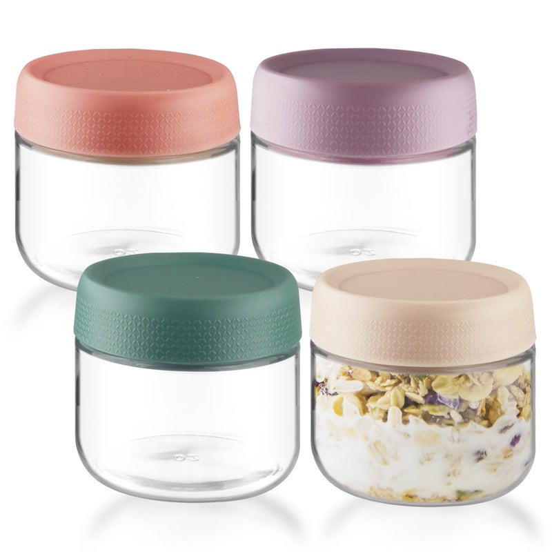 glasstore 4 Pack Glass Jar With Airtight Lids Overnight Oats Containers With Lids Mason Jars Food Storage Containers For Yogurt Snacks Sugar Spice And More (4 colors, 300ml/10oz) - Image 1