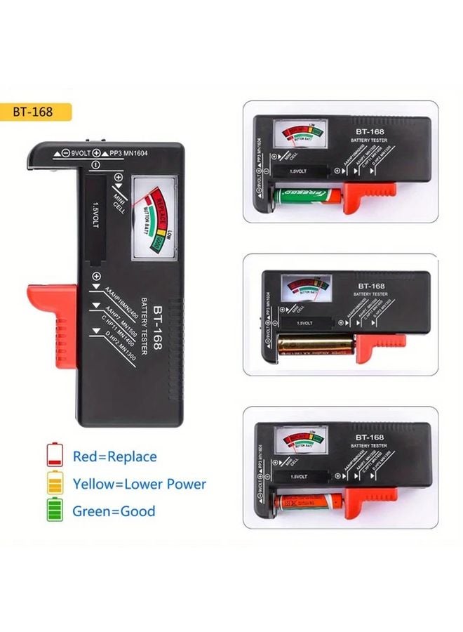 2pcs Black Battery Tester AA AAA C D 9V Volt Checker with Color Coded Meter - Image 2