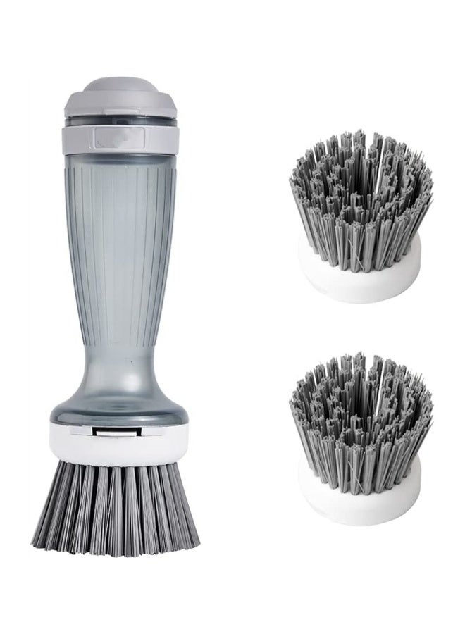 Silicone Dish Brush, Dish Scrub Brush with Soap Dispenser for Dishes Kitchen Sink Pot Pan Scrubbing, 1 Brush handle with 2 Replacement Brush Heads, Grey - Image 1