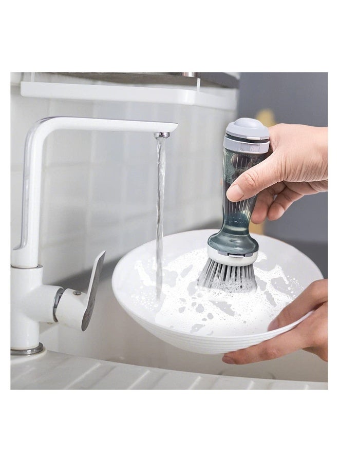 Silicone Dish Brush, Dish Scrub Brush with Soap Dispenser for Dishes Kitchen Sink Pot Pan Scrubbing, 1 Brush handle with 2 Replacement Brush Heads, Grey - Image 2