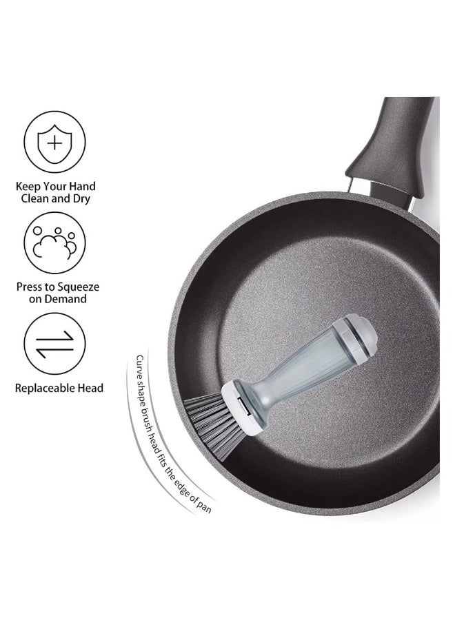 Silicone Dish Brush, Dish Scrub Brush with Soap Dispenser for Dishes Kitchen Sink Pot Pan Scrubbing, 1 Brush handle with 2 Replacement Brush Heads, Grey - Image 5