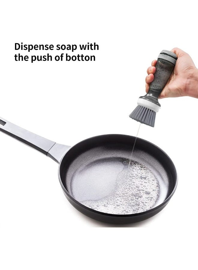 Silicone Dish Brush, Dish Scrub Brush with Soap Dispenser for Dishes Kitchen Sink Pot Pan Scrubbing, 1 Brush handle with 2 Replacement Brush Heads, Grey - Image 3