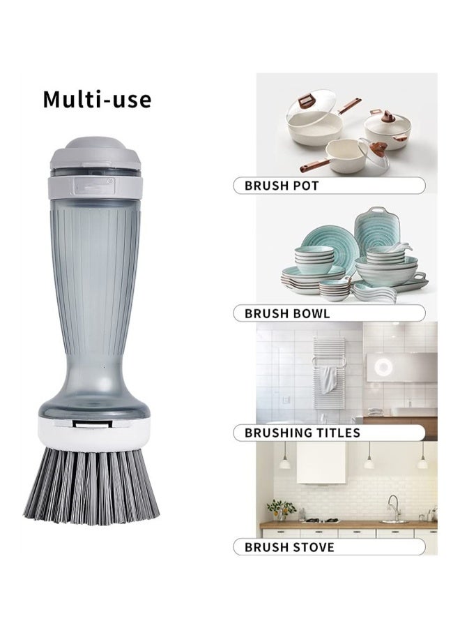 Silicone Dish Brush, Dish Scrub Brush with Soap Dispenser for Dishes Kitchen Sink Pot Pan Scrubbing, 1 Brush handle with 2 Replacement Brush Heads, Grey - Image 4