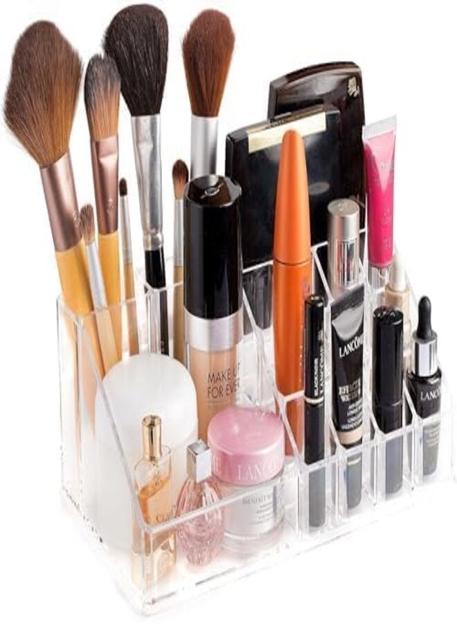 منظم شفاف لتخزين مستحضرات التجميل: رتّبي مستحضرات التجميل والمجوهرات وإكسسوارات الشعر بشكل أنيق. يُضفي لمسة جمالية على منضدة حمامكِ أو خزانة ملابسكِ. تصميم شفاف لسهولة الرؤية. متوفر الآن في هانسو، منظم شفاف لتخزين مستحضرات التجميل والمجوهرات بـ 16 فتحة و4 أدراج. - Image 4