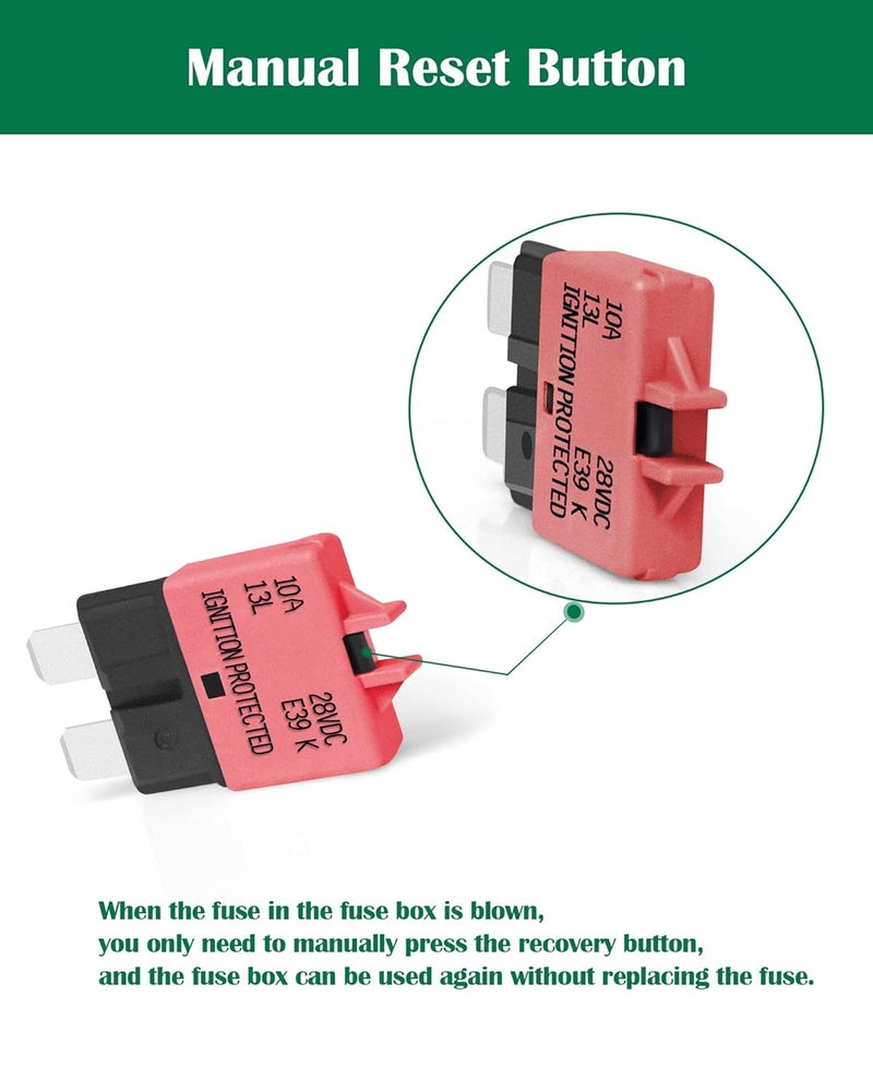 LENKRAD Automotive 10 Amp ATC/ATO Resettable Fuse 10A Manual Reset Standard Blade 10Amp Fuses Manual-Reset Circuit Breaker for Car Truck RV Marine Boat Trolling Motorhome, 5 Pack - Image 4