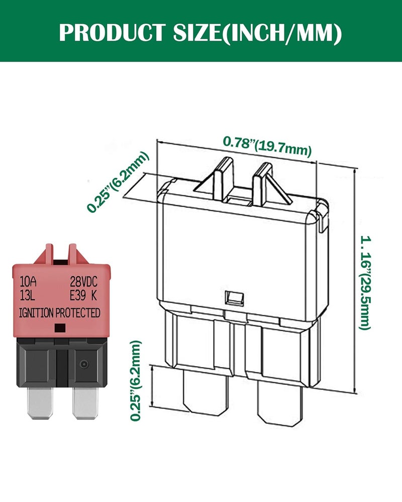 LENKRAD Automotive 10 Amp ATC/ATO Resettable Fuse 10A Manual Reset Standard Blade 10Amp Fuses Manual-Reset Circuit Breaker for Car Truck RV Marine Boat Trolling Motorhome, 5 Pack - Image 5