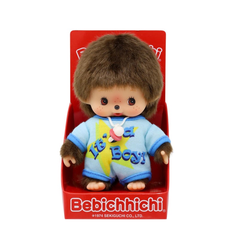 Sekiguchi 203840 Original Bebichhichi Boy Plush Toy with Light Blue Romper Approx 14 cm Large Cuddly Toy Made of Brown Plush - Image 2