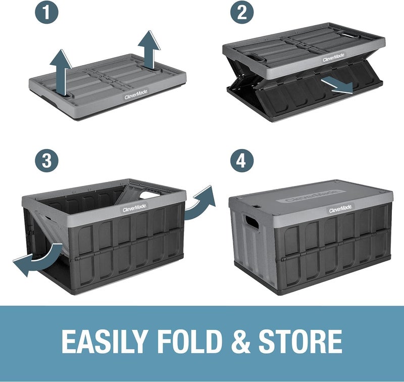 CleverMade Collapsible Storage Bins with Lids - Stone 3 Pack 62L - Plastic Containers Stackable Organization Crates Home Closet Space-Saving Durable - Image 5