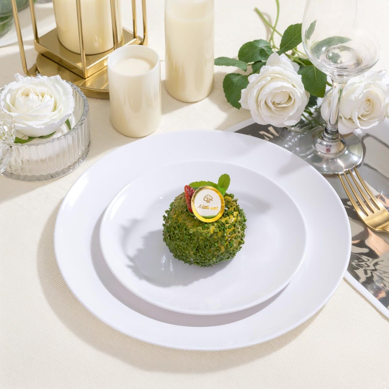 PULOTE 200 Pieces White Plastic Plates Disposable - Include 100PCS 10 inch Dinner & 100PCS 7 inch Dessert Plates, Ideal for Party & Wedding - Image 4