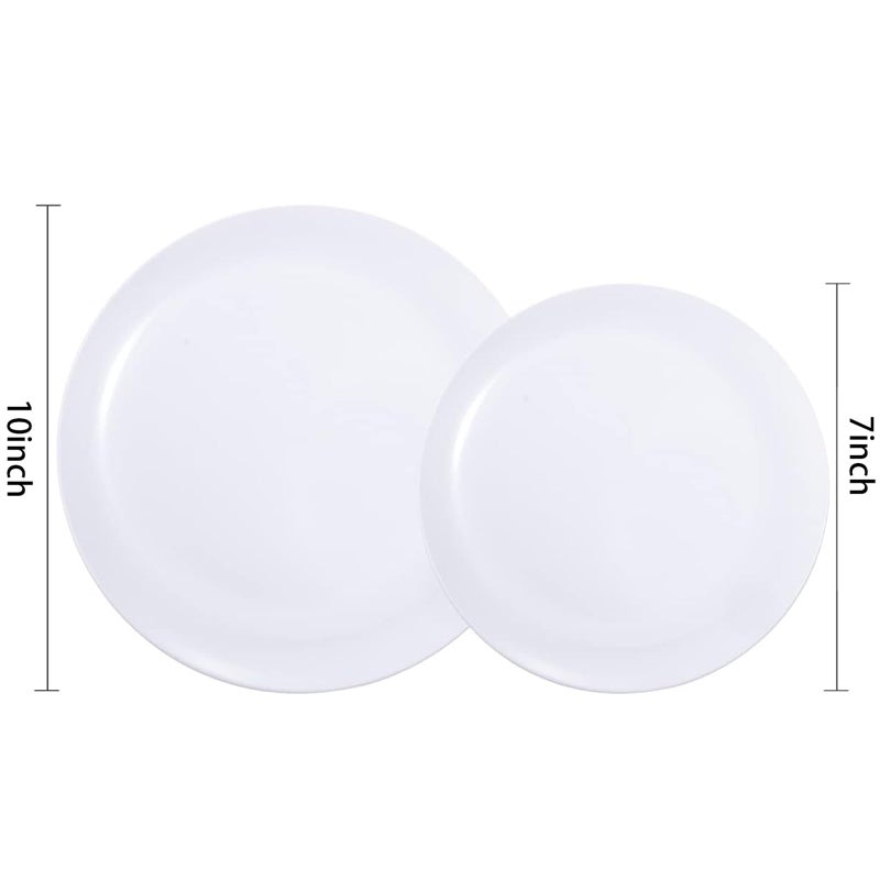 PULOTE 200 Pieces White Plastic Plates Disposable - Include 100PCS 10 inch Dinner & 100PCS 7 inch Dessert Plates, Ideal for Party & Wedding - Image 2