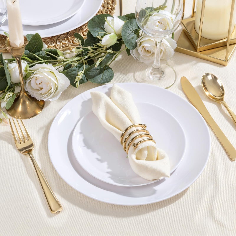 PULOTE 200 Pieces White Plastic Plates Disposable - Include 100PCS 10 inch Dinner & 100PCS 7 inch Dessert Plates, Ideal for Party & Wedding - Image 5