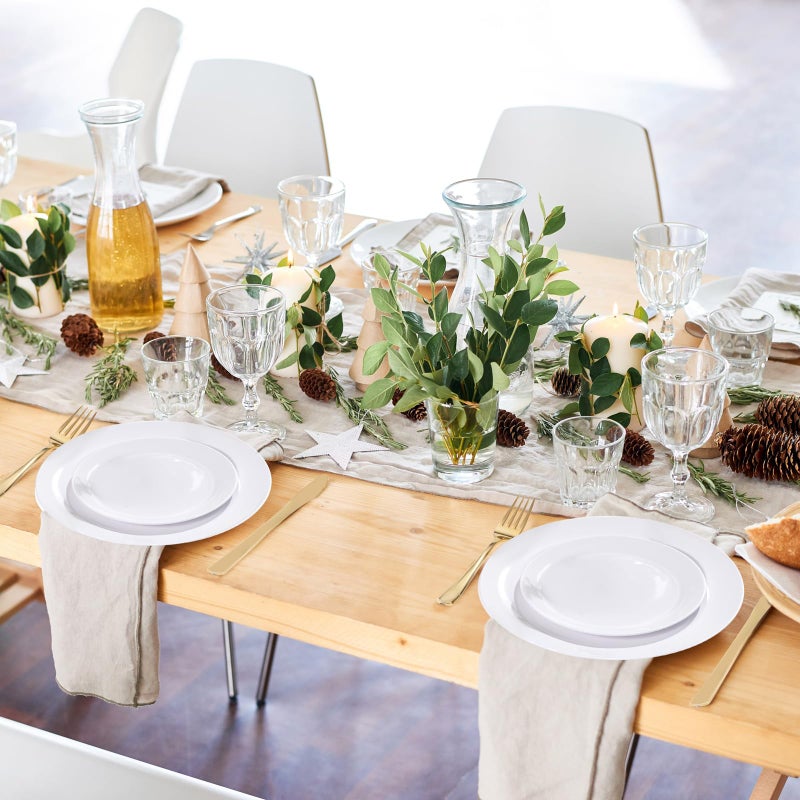 PULOTE 200 Pieces White Plastic Plates Disposable - Include 100PCS 10 inch Dinner & 100PCS 7 inch Dessert Plates, Ideal for Party & Wedding - Image 3