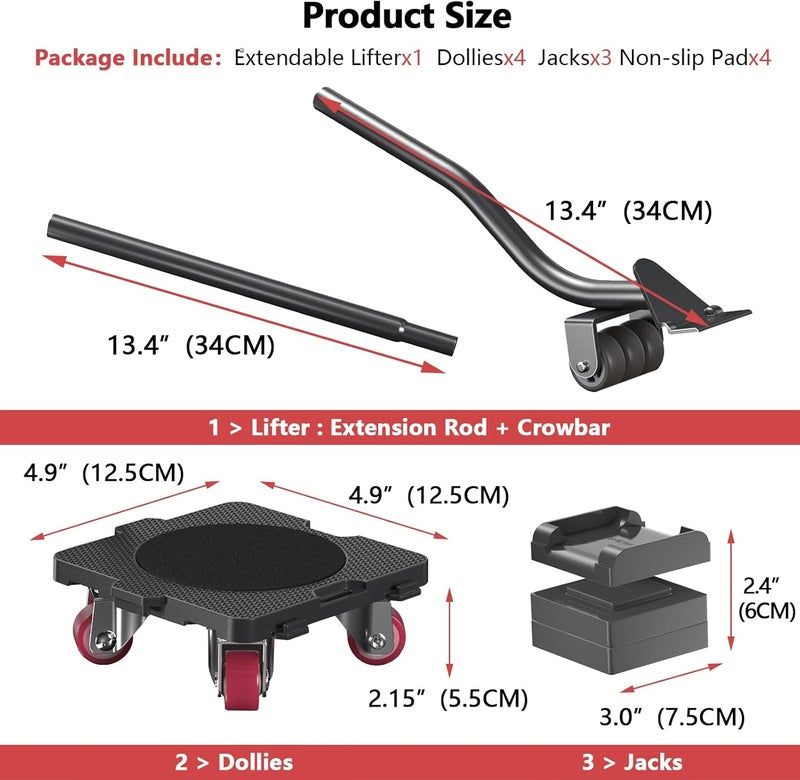 ONEON Furniture Mover with Wheels & Furniture Lifter Set, 360° Rotation Wheels Furniture Dolly, 660 Lbs Capacity, for Moving Heavy Furniture, Refrigerator, Sofa, Cabinet - Image 4