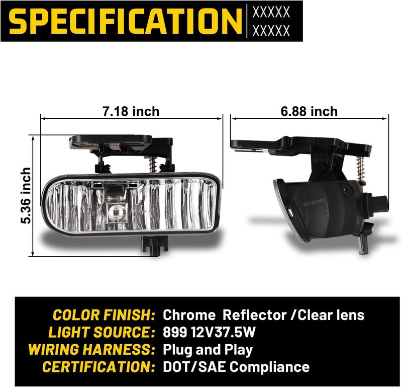 AUTOFREE OEM Fog Lights for GMC 99-02 Sierra/Yukon, 889 12V 37.5W Bulbs, 1 Pair (Clear Lens) - Image 5