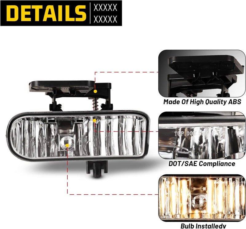 AUTOFREE OEM Fog Lights for GMC 99-02 Sierra/Yukon, 889 12V 37.5W Bulbs, 1 Pair (Clear Lens) - Image 3