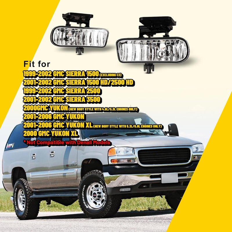 AUTOFREE OEM Fog Lights for GMC 99-02 Sierra/Yukon, 889 12V 37.5W Bulbs, 1 Pair (Clear Lens) - Image 2