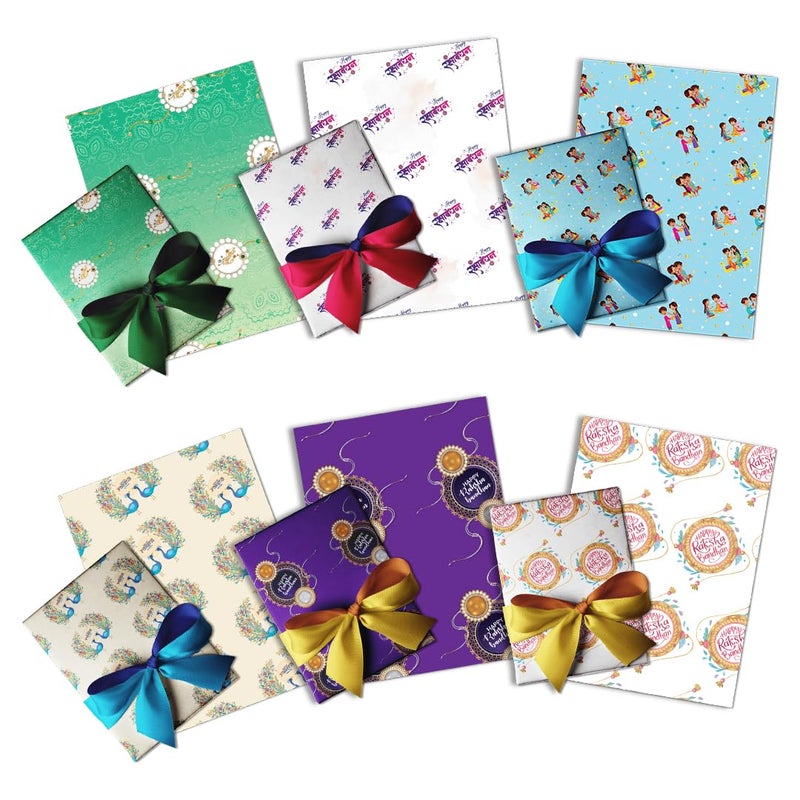 Festiko® Happy Raksha Bandhan Gift Wrapping Paper Sheets (6 Pcs of Combo Designs), Rakhi Gift Wrap Paper, Raksha Bandhan Gift Decoration - Image 1