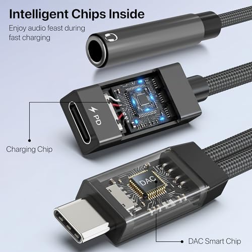 DR VAKU® ProCoder 2in1 Type C to 3.5 mm Jack + USB C Charging & Digital Audio 24bit DAC 3.5mm Connector Aux Cable,Headphone,Earphone Converter Splitter for Samsung, Oneplus,iPhone, Phone-Black - Image 3