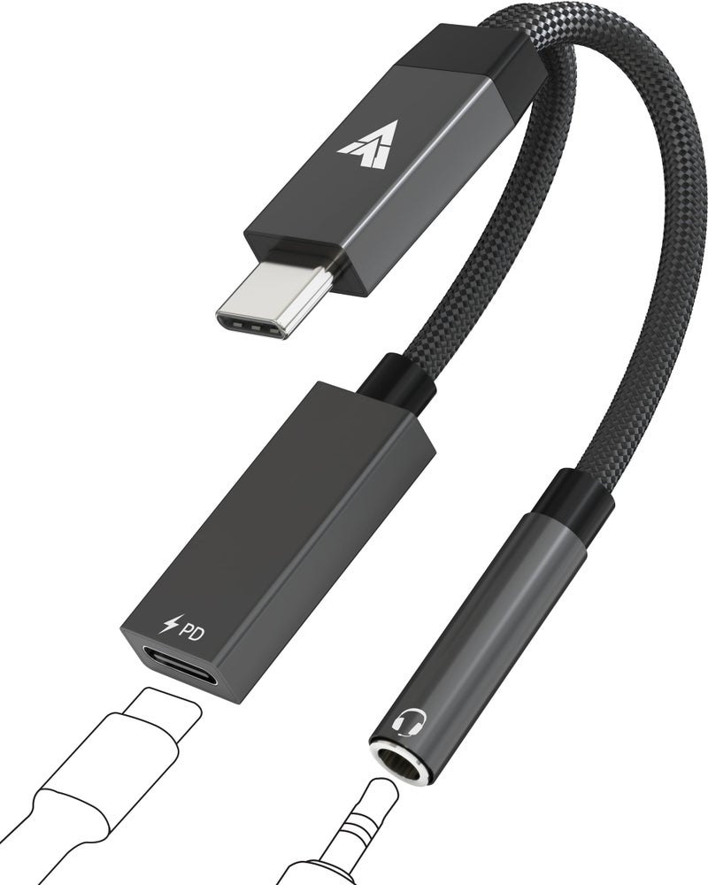 DR VAKU® ProCoder 2in1 Type C to 3.5 mm Jack + USB C Charging & Digital Audio 24bit DAC 3.5mm Connector Aux Cable,Headphone,Earphone Converter Splitter for Samsung, Oneplus,iPhone, Phone-Black - Image 1