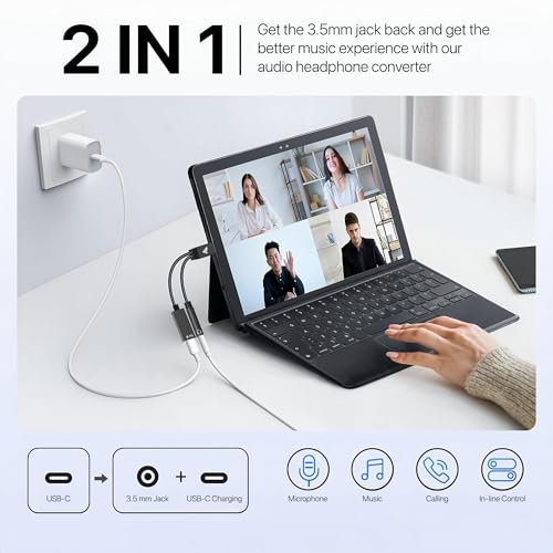 DR VAKU® ProCoder 2in1 Type C to 3.5 mm Jack + USB C Charging & Digital Audio 24bit DAC 3.5mm Connector Aux Cable,Headphone,Earphone Converter Splitter for Samsung, Oneplus,iPhone, Phone-Black - Image 2